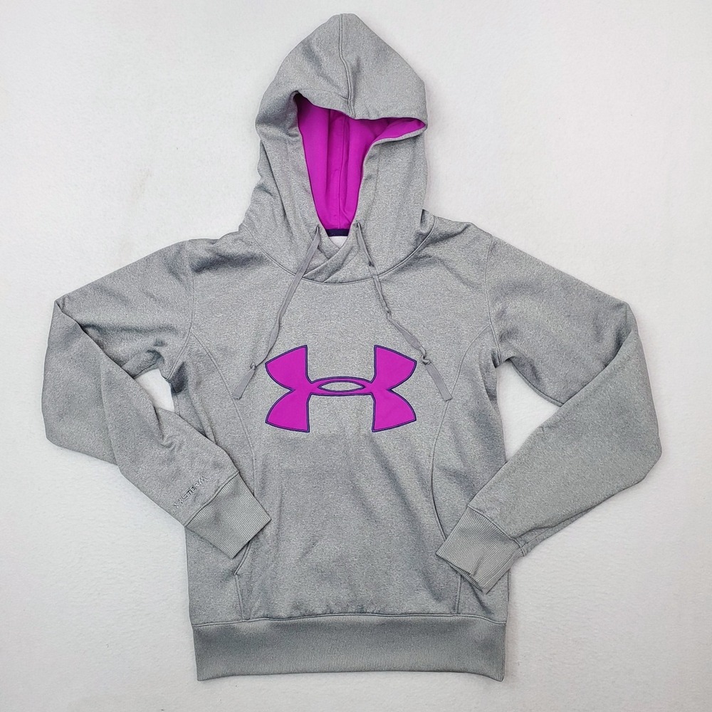 Under Armour Hoodie Womens XS Gray Purple Hooded Sweatshirt Pullover Sweater